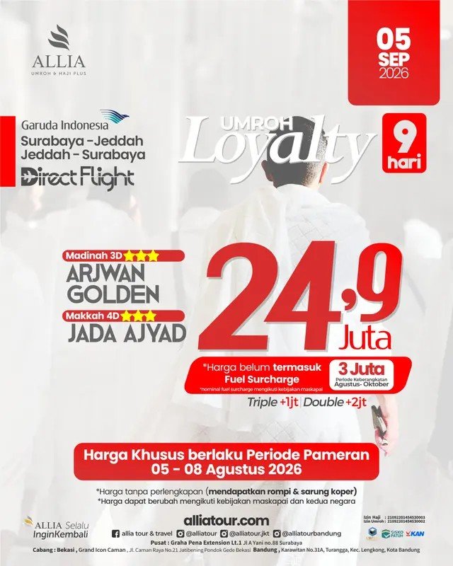 05 Sep 26, Paket Loyalty 9 Hari, Start Surabaya By Garuda Indonesia
