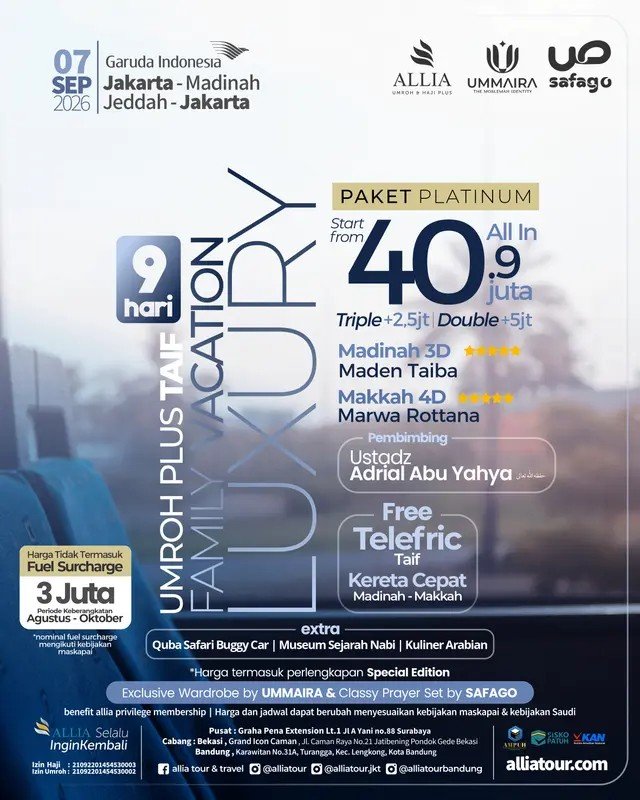 07 Sep 26, Paket Luxury Platinum 9 Hari, Family Vacation Plus Taif, Start Jakarta by Garuda Indonesia